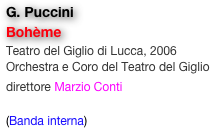 G. Puccini
Bohème
Teatro del Giglio di Lucca, 2006
Orchestra e Coro del Teatro del Giglio
direttore Marzio Conti 

(Banda interna)