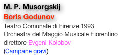 M. P. Musorgskij
Boris Godunov
Teatro Comunale di Firenze 1993
Orchestra del Maggio Musicale Fiorentino
direttore Evgeni Kolobov
(Campane gravi)